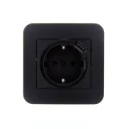 ASTI Розетка с заземлением (16 А) + USB ,чёрный бархат Lezard 7081-4242-181