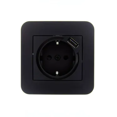 ASTI Розетка с заземлением (16 А) + USB ,чёрный бархат Lezard 7081-4242-181