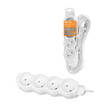 Удлинитель бытовой Люкс 4 гнезда 10 м б/з с з/ш ПВС 2х10 мм2 10 А 250 В 2400 Вт TDM