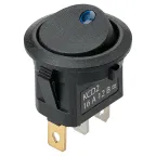 Выключатель клавишный круглый KCD2-101N-2 12В AC/DC, 1P, 16А, (3с), ON-OFF, черный с синей точечной LED подсветкой TDM