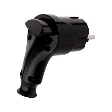 Вилка угловая c/з черная с кнопкой извлечения из сети 16А 250В TDM