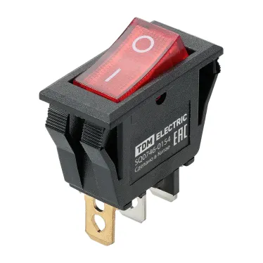 Выключатель клавишный KCD3-101N/B 250В AC/DC, 1P, 15А, (3с), ON-OFF, черный корпус, красная клавиша с LED подсветкой TDM