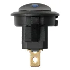 Выключатель клавишный круглый KCD2-101N-2 12В AC/DC, 1P, 16А, (3с), ON-OFF, черный с синей точечной LED подсветкой TDM