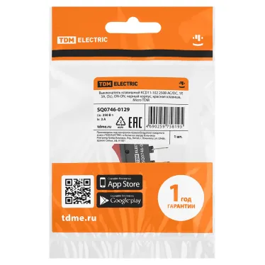 Выключатель клавишный KCD11-102 250В AC/DC, 1P, 3А, (3с), ON-ON, черный корпус, красная клавиша, Micro TDM