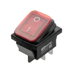 Выключатель клавишный KCD4-201N/HS 250В AC/DC, 2P, 15А, (4с), ON-OFF, черный корпус, красная клавиша с LED подсветкой, IP54 TDM