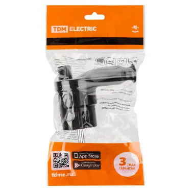 Вилка угловая c/з черная с кнопкой извлечения из сети 16А 250В TDM