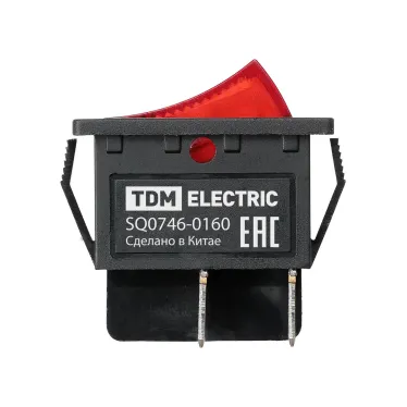 Выключатель клавишный KCD4-201N 250В AC/DC, 2P, 16А, (4с), ON-OFF, черный корпус, красная клавиша с LED подсветкой TDM