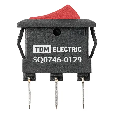 Выключатель клавишный KCD11-102 250В AC/DC, 1P, 3А, (3с), ON-ON, черный корпус, красная клавиша, Micro TDM