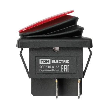 Выключатель клавишный KCD4-201N/HS 250В AC/DC, 2P, 15А, (4с), ON-OFF, черный корпус, красная клавиша с LED подсветкой, IP54 TDM