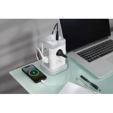 DOMINIC Удлинитель У08K 8 мест 2P+PE 1,5м 3х1,0мм2 16А/250В USB A+C 20Вт серый IEK