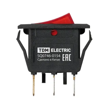 Выключатель клавишный KCD3-101N/B 250В AC/DC, 1P, 15А, (3с), ON-OFF, черный корпус, красная клавиша с LED подсветкой TDM