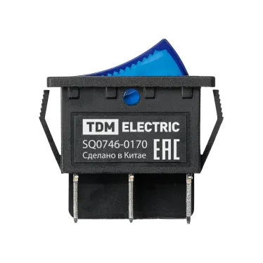 Выключатель клавишный KCD4-202N 250В AC/DC, 2P, 15А, (6с), ON-ON, черный корпус, синяя клавиша с LED подсветкой TDM