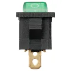 Выключатель клавишный KCD1-101N 12В AC/DC, 1P, 15А, (3с), ON-OFF, черный корпус, зеленая клавиша с LED подсветкой, Mini TDM