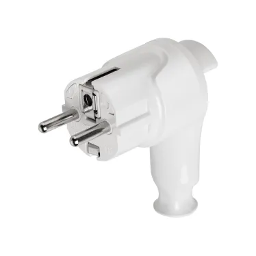 Вилка угловая c/з белая с кнопкой извлечения из сети 16А 250В TDM