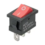 Выключатель клавишный KCD1-102 250В AC/DC, 1P, 6А, (3с), ON-ON, черный корпус, красная клавиша, Mini TDM