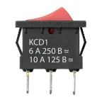 Выключатель клавишный KCD1-102 250В AC/DC, 1P, 6А, (3с), ON-ON, черный корпус, красная клавиша, Mini TDM