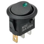 Выключатель клавишный круглый KCD2-101N-2 12В AC/DC, 1P, 16А, (3с), ON-OFF, черный с зеленой точечной LED подсветкой TDM