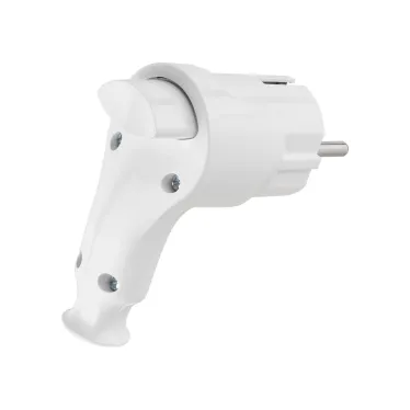 Вилка угловая c/з белая с кнопкой извлечения из сети 16А 250В TDM