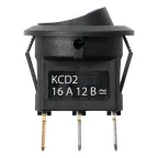 Выключатель клавишный круглый KCD2-101N-2 12В AC/DC, 1P, 16А, (3с), ON-OFF, черный с синей точечной LED подсветкой TDM