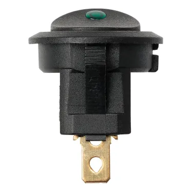 Выключатель клавишный круглый KCD2-101N-2 12В AC/DC, 1P, 16А, (3с), ON-OFF, черный с зеленой точечной LED подсветкой TDM