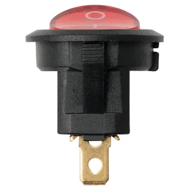 Выключатель клавишный круглый KCD11-101N 250В AC/DC, 1P, 3А, (3с), ON-OFF, черный корпус, красная клавиша с LED подсветкой, Micro TDM