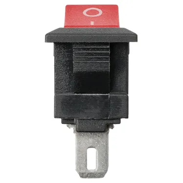 Выключатель клавишный KCD11-102 250В AC/DC, 1P, 3А, (3с), ON-ON, черный корпус, красная клавиша, Micro TDM