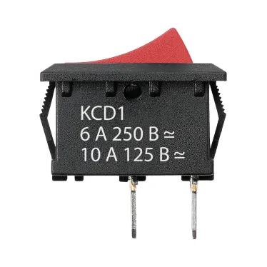 Выключатель клавишный KCD1-101 250В AC/DC, 1P, 6А, (2с), ON-OFF, черный корпус, красная клавиша, Mini, TDM