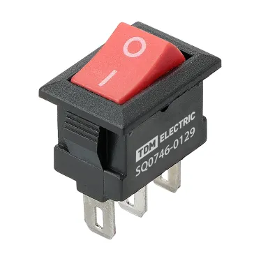 Выключатель клавишный KCD11-102 250В AC/DC, 1P, 3А, (3с), ON-ON, черный корпус, красная клавиша, Micro TDM