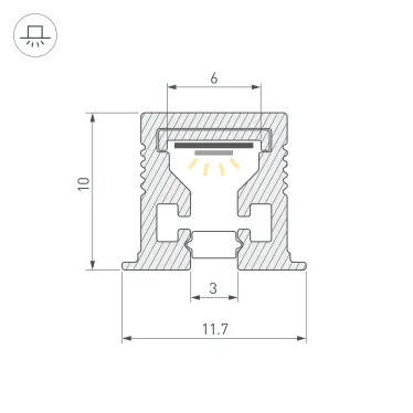 Профиль с экраном SL-MINI-3-H10-F12-2000 IRON GREY Алюминий+пластик