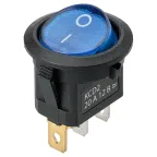 Выключатель клавишный круглый KCD2-101N 12В AC/DC, 1P, 20А, (3с), ON-OFF, черный корпус, синяя клавиша с LED подсветкой TDM