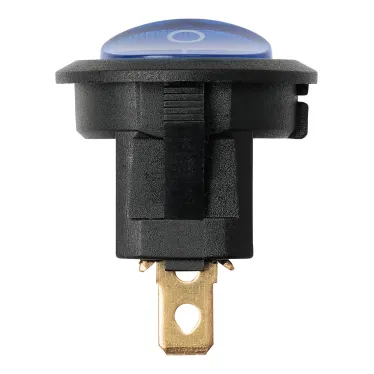 Выключатель клавишный круглый KCD2-101N 12В AC/DC, 1P, 20А, (3с), ON-OFF, черный корпус, синяя клавиша с LED подсветкой TDM