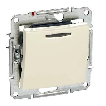 Выключатель одноклавишный, с подсветкой, в рамку, бежевый