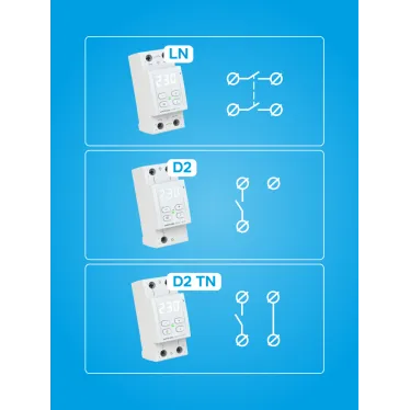 Реле напряжения однофазное с разрывом фазы и нуля, 63А, белая индикация