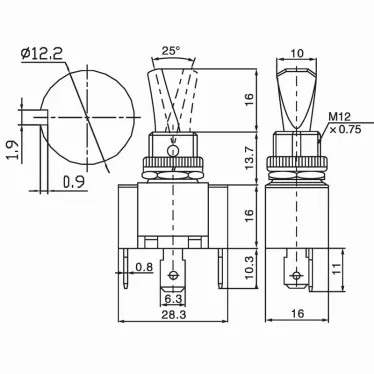 Тумблер 12V 30А (3c) ON-OFF однополюсный с синей LED подсветкой