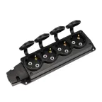 Розетка (колодка) влагозащищенная с крышкой 4 гнезда COMPACT, с/з, 16А, IP54, каучук, черная | 111-224 | REXANT