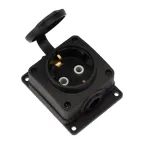 Розетка (колодка) влагозащищенная с крышкой 1 гнездо COMPACT, с/3, 16А, IP54, каучук, черная | 111-221 | REXANT