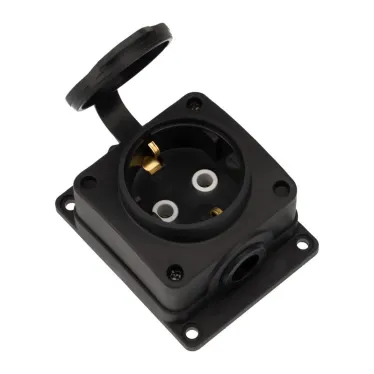Розетка (колодка) влагозащищенная с крышкой 1 гнездо COMPACT, с/3, 16А, IP54, каучук, черная | 111-221 | REXANT