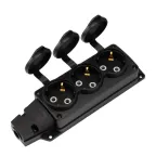 Розетка (колодка) влагозащищенная с крышкой 3 гнезда COMPACT, с/з, 16А, IP54, каучук, черная | 111-223 | REXANT