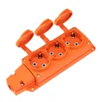 Розетка (колодка) влагозащищенная с крышкой 3 гнезда COMPACT, с/з, 16А, IP54, каучук, оранжевая | 111-227 | REXANT