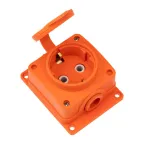 Розетка (колодка) влагозащищенная с крышкой 1 гнездо COMPACT, с/3, 16А, IP54, каучук, оранжевая | 111-225 | REXANT