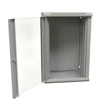 Шкаф настенный 19-дюймовый 19'' 18U 908x600х450мм стеклянная дверь с перфорацией ручка с замком серый RAL 7035 WRline''