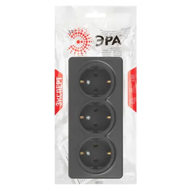 Розетка Эксперт 11-2208-05 тройная с заземлением 3х2P+E Schuko, IP20, 16A-250В, ОУ, антрацит