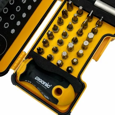 Набор бит HEX/XZN/TX TR/TS/Tri/SPANNER/CLUTCH/BH с рукояткой ERGONIC и битодержателем в кейсе, 30 шт