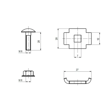 Винтовой соединительный комплект одинарный 6х20 (Винт М6+гайка) (50 шт) INOX