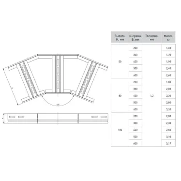 Угол 45 град. горизонтальный для лестничного лотка 80x200мм | glt4580200 | EKF