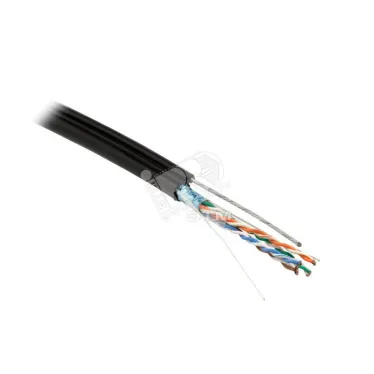Витая пара F/UTP кат 5e 4 пары 24AWG solid с усил металл тросом OUT PE черный 500м