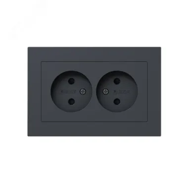 Механизм розетки двойной 16А без заземления со шторками с рамкой графит Эпика EKF