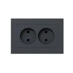 Механизм розетки двойной 16А без заземления без шторок с рамкой графит Эпика EKF