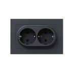 Механизм розетки двойной 16А с заземлением со шторками с рамкой графит Эпика EKF