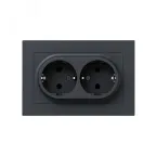 Механизм розетки двойной 16А с заземлением без шторок с рамкой графит Эпика EKF